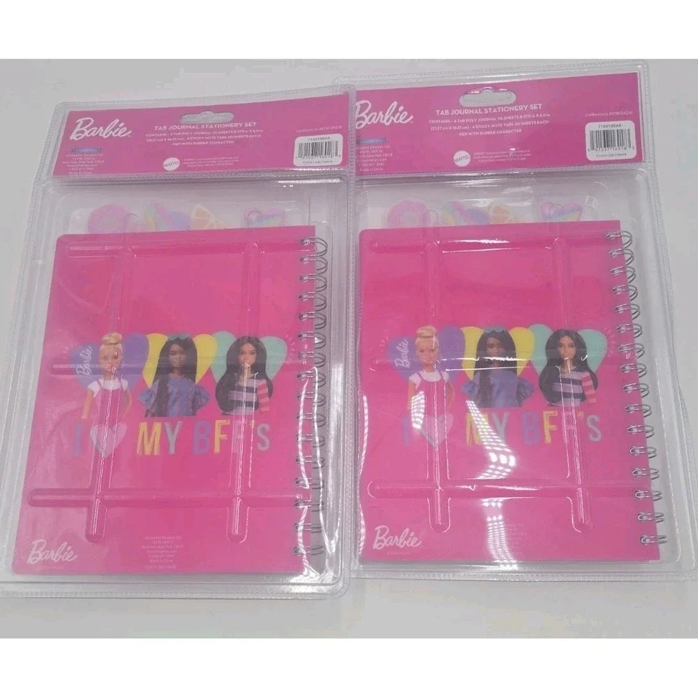 2 Barbie Tab Journal Spiral Notebook, Ballpoint Pen, Sticky Tabs, 96 Sheets